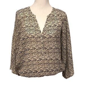 Sanctuary boxy long sleeve blouse zigzag black cream grey size XS